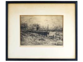 ANTIQUE AMERICAN SEASCAPE ETCHING BY MOSES HYMAN