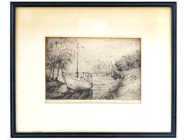 ANTIQUE AMERICAN SEASCAPE ETCHING BY MOSES HYMAN