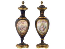 ANTIQUE FRENCH SEVRES PORCELAIN COVERED VASES