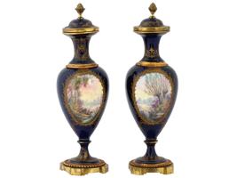 ANTIQUE FRENCH SEVRES PORCELAIN COVERED VASES