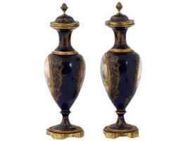 ANTIQUE FRENCH SEVRES PORCELAIN COVERED VASES