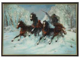 RUSSIAN WINTER HORSES OIL PAINTING BY WICTOR ORLOW
