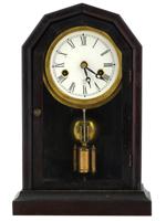 ANTIQUE MAHOGANY WOOD MANTEL CLOCK WITH PENDULUM