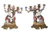 VINTAGE CHINESE BRONZE PORCELAIN MONKEY CANDELABRAS PIC-0