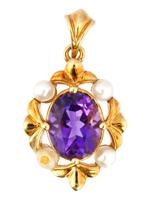 VINTAGE 14K GOLD AMETHYST CULTURED PEARL PENDANT