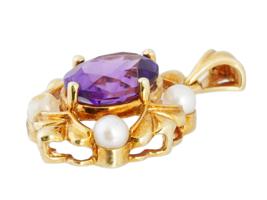 VINTAGE 14K GOLD AMETHYST CULTURED PEARL PENDANT