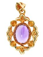 VINTAGE 14K GOLD AMETHYST CULTURED PEARL PENDANT