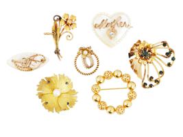COLLECTION OF SEVEN VINTAGE 12K GOLD BROOCHES