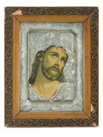 VTG ORTHODOX ICON JESUS CHRIST SILVER PLATED RIZA