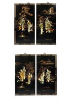 CHINESE LACQUERED MOTHER OF PEARL WALL PANELS SET