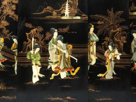 CHINESE LACQUERED MOTHER OF PEARL WALL PANELS SET