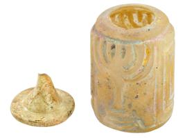 ANCIENT RARE JUDAICA ROMAN GLASS MENORAH CANISTER