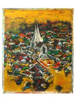 ATTR SYED HAIDER RAZA INDIAN CITYSCAPE OIL PAINTING