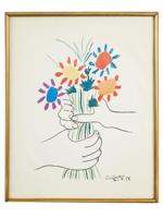 PABLO PICASSO 1958 LITHOGRAPH PRINT WITH FLOWERS