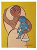 INDIAN OIL PAINTING MOTHER AND CHILD BY JAMINI ROY PIC-0