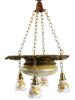 ANTIQUE GILT BRASS ART GLASS MOORISH STYLE CHANDELIER PIC-0