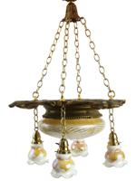 ANTIQUE GILT BRASS ART GLASS MOORISH STYLE CHANDELIER