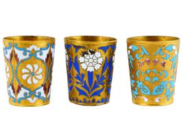 RUSSIAN SOVIET ERA GILT CHAMPLEVE ENAMEL SHOT CUPS