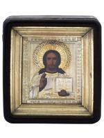 ANTIQUE RUSSIAN ICON OF CHRIST IN SILVER RIZA AND KIOT