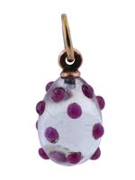 RUSSIAN 14K GOLD ROCK CRYSTAL AND RUBY EGG PENDANT