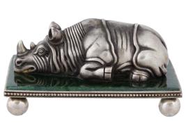 RUSSIAN SILVER AND JADE STONE FIGURINE OF A RHINO