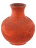 CHINESE HAND CARVED DRAGON DESIGN RED CERAMIC VASE PIC-0