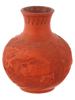 CHINESE HAND CARVED DRAGON DESIGN RED CERAMIC VASE PIC-1