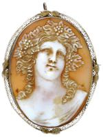 VICTORIAN MANNER 14K GOLD CARNELIAN SHELL CAMEO BROOCH