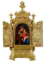 GERMAN BRONZE ALTAR W MADONNA MINIATURE BY RAPHAEL