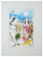FRENCH COUPLE LITHOGRAPH PRINT BY MARC CHAGALL COA