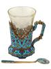 RUSSIAN SILVER ENAMEL TEA GLASS HOLDER WITH SPOON PIC-1