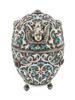 LARGE RUSSIAN SILVER GILT ENAMEL EGG CASE W STAND PIC-0