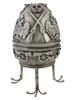 LARGE RUSSIAN SILVER EASTER EGG WITH MILITARY SYMBOLS PIC-1