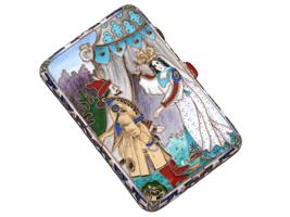 RUSSIAN GILT SILVER CLOISONNE ENAMEL CIGARETTE CASE