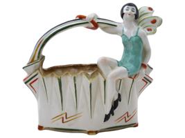 VINTAGE ART DECO FAIENCE SITTING LADY NAPKIN HOLDER