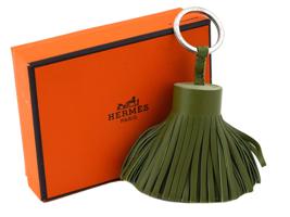 HERMES CARMEN GREEN LEATHER TASSEL KEY RING IOB