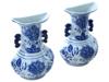 PAIR WALL MOUNT BLUE WHITE CHINESE PORCELAIN VASES PIC-1