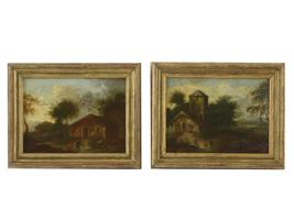 ANTIQUE DUTCH SCHOOL LANDSCAPE OIL PAINTINGS FRAMED