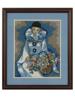 VINTAGE HAND MADE EMBROIDERY CLOWN WITH FLOWERS FRAMED PIC-0