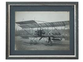 ANTIQUE AVIATION BW PHOTO OF COUPLE ON BIPLANE FRAMED