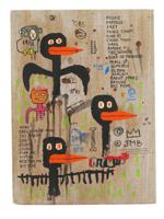 ATTR TO JEAN MICHEL BASQUIAT MIXED MEDIA PAINTING