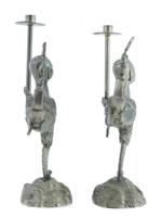 ANTIQUE SILVERED BRONZE SCULPTURAL CANDLE STICKS