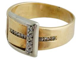 TWO TONE 14K GOLD DIAMOND BAND BELT BUCKLE RING