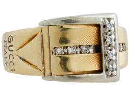 TWO TONE 14K GOLD DIAMOND BAND BELT BUCKLE RING