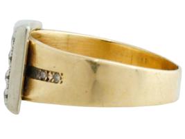 TWO TONE 14K GOLD DIAMOND BAND BELT BUCKLE RING