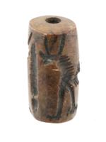 ANCIENT CYLINDER SEAL CARVED FROM BROWN STONE