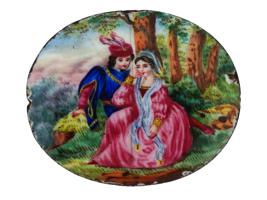 ANTIQUE SWISS ENAMEL PLAQUE W SCENE OF COURTING