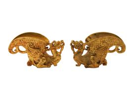 PAIR OF CHINESE GILT BRONZE SCULPTURAL WINE CUPS