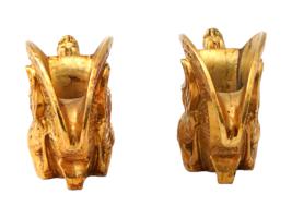 PAIR OF CHINESE GILT BRONZE SCULPTURAL WINE CUPS