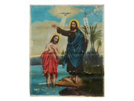 ANTIQUE 19TH CENTURY DOUBLE SIDED ICON ON CANVAS